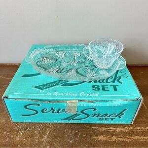 Vintage Anchor Hocking Glass Crystal Serva-Snack Set in Original Box